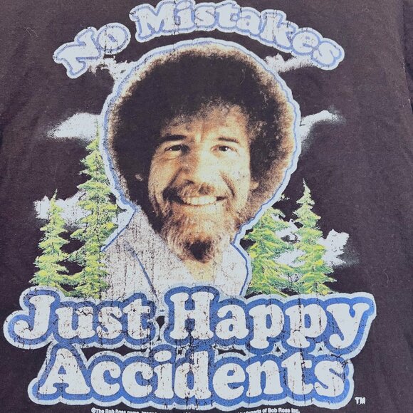 Bob Ross-No Mistakes Just Happy Accidents Women's T Shirt-Size Small-Black Multi - Picture 4 of 10